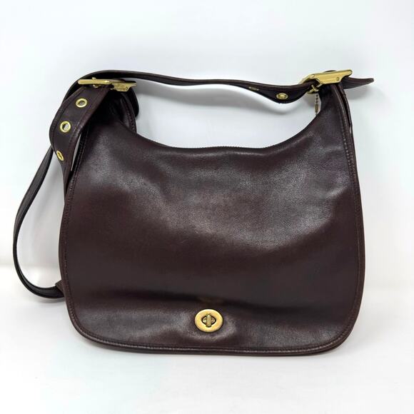 Vintage Coach Legacy Leather Crescent Flap Bag Purse Dark Brown 9718 Saddlebag - Picture 1 of 14